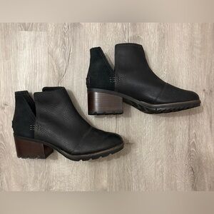Sorel | Size 9 Black Cate Bootie Leather Suede Cut Out Waterproof Heels